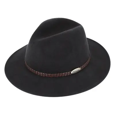 Šedý klobouk fedora plstěný - šedý s koženým pleteným páskem - Fiebig 88066096