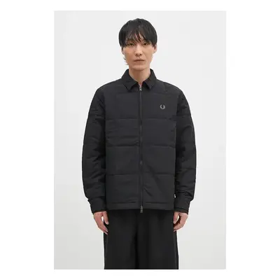 Bunda Fred Perry Quilted Overshirt pánská, černá barva, přechodná, 100028280