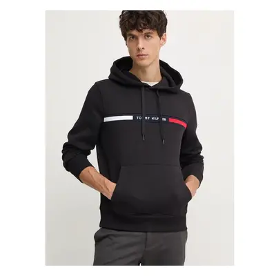 Mikina Tommy Hilfiger pánská, černá barva, s kapucí, s aplikací, 100108881