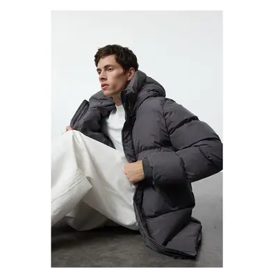 Trendyol Anthracite Regular Fit Hooded Puffer Winter Coat with Zipper 99809906