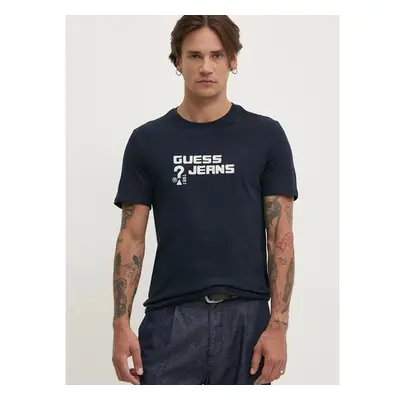 Bavlněné tričko Guess Jeans tmavomodrá barva, s aplikací, M4BI76 K8HM0 100240723