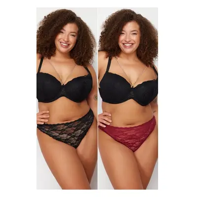 Trendyol Curve 2-Pack Black-Burgundy Lace Panties 95689855