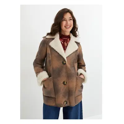 bonprix Shearling bunda s kapsami Hnědá 102238440