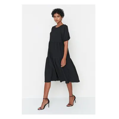 Trendyol Black Wide Cut Flounce Midi Woven Dress 76420893