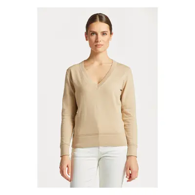 SVETR GANT LIGHT COTTON V-NECK DRY SAND2 76936657