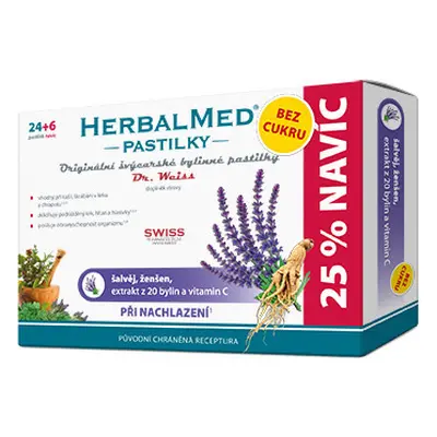 Herbalmed pastilky Dr.Weiss šalvěj ženšen a vitamin C 30 tablet