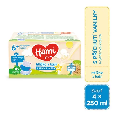 HAMI Mlíčko s kaší s příchutí vanilky 4x250ml 6M