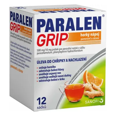 PARALEN GRIP HORKÝ NÁPOJ POMERANČ A ZÁZVOR POR 500MG/10MG POR PLV SOL SCC 12