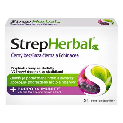 StrepHerbal Černý bez a echinacea 24 pastilek