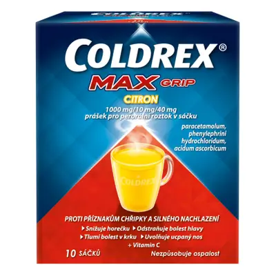 COLDREX MAXGRIP CITRON POR 1000MG/10MG/40MG POR PLV SOL SCC 10 I