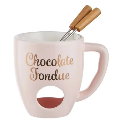 CHOCOLATE FONDUE Hrnek se 2 vidličkami - sv.růžová