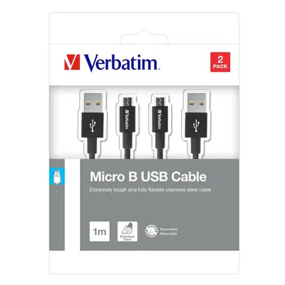 Verbatim USB kabel (2.0) USB A samec - microUSB samec 1m černý reversible 48874, 2 kusy v balen