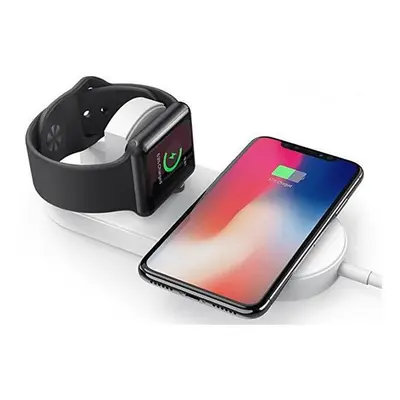 2v1 bezdrátová nabíječka, pro telefon a Apple Watch, bílá, 5V, 10W, Qi