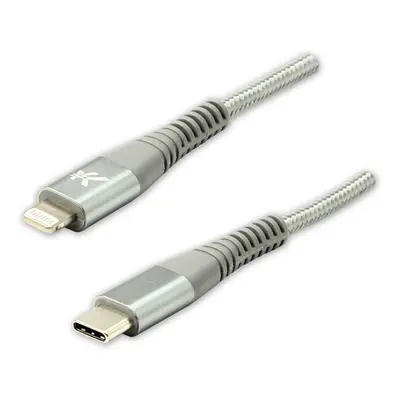 Logo USB kabel (2.0) USB C samec - Apple Lightning samec 2m stříbrný MFi certifikace, 5V/3A nyl