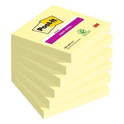 Bloček samolepicí 3M Post-it 654 Super Sticky, 76x76 mm, žlutý, 6x90 lístků