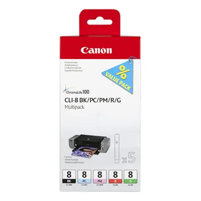 Zásobníky - Multi Pack Canon č.8 - CLI-8BK/PC/PM/R/G (černé, sv. azurové, sv. purpurové, červené