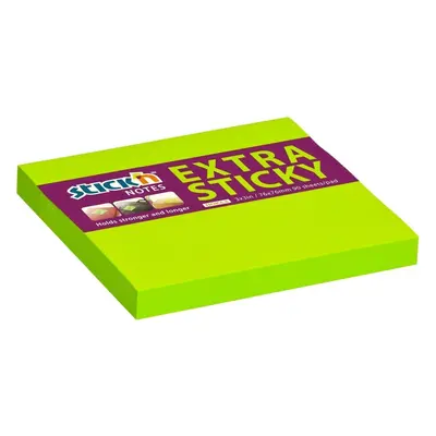 Bloček samolepicí Stick'n Hopax Extra Sticky, 76x76 mm, neonově zelený, 90 lístků