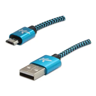 Logo USB kabel (2.0) USB A samec - microUSB samec 1m modrý 480 Mb/s, 5V/2A nylonové opletení, h