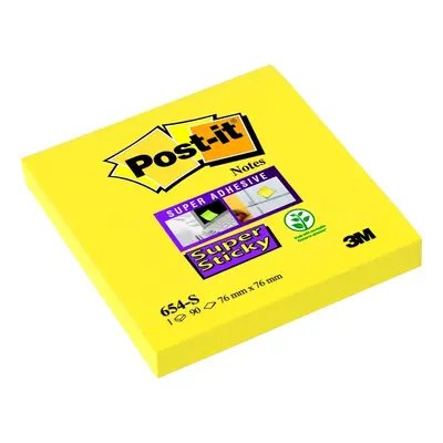 Bloček samolepicí 3M Post-it 654 Super Sticky, 76x76 mm, světle žlutý, 90 lístků