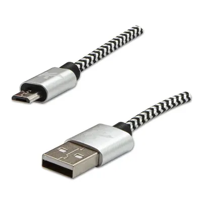 Logo USB kabel (2.0) USB A samec - microUSB samec 2m stříbrný 480 Mb/s, 5V/1A nylonové opletení