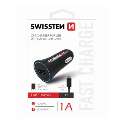 micro USB auto nabíječka 12V 5V 1000mA nabíjení mobilních telefonů a GPS černá, odpojitelný kab