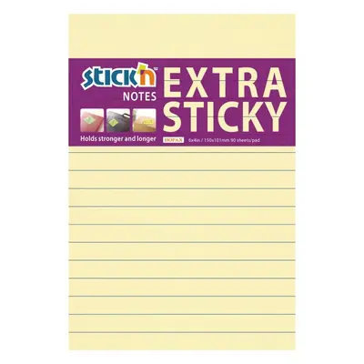 Bloček samolepicí Stick'n Hopax Extra Sticky, 150x101 mm, linkovaný, pastelově žlutá, 90 lístků