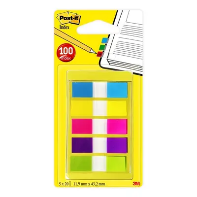 Záložka samolepicí 3M Post-it, 11,9x43,2 mm se zásobníkem, plastová, neonové barvy, 5x20 ks