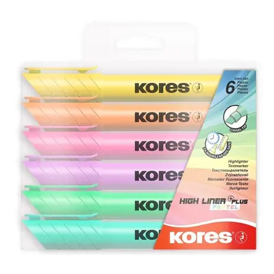 Zvýrazňovač Kores High Liner Plus Pastel, 3-5 mm, klínový hrot, sada 6 ks