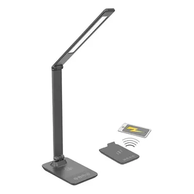 Lampa stolní Solight WO55-G, LED, stmívatelná, 10 W, bezdrátové nabíjení telefonu, hliník, šedá