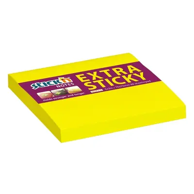 Bloček samolepicí Stick'n Hopax Extra Sticky, 76x76 mm, neonově žlutý, 90 lístků