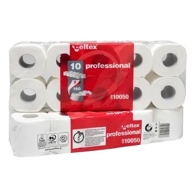 Papír toaletní Celtex Professional, 2vrstvý, celulóza, o 10 cm, 17,6 m, 160 útržků, bílý, 10 ks