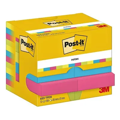 Bloček samolepicí 3M Post-it 653-TFEN, 38x51 mm, 4 barvy, 12x100 lístků