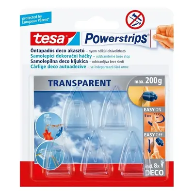 Háček dekorační Tesa Powerstrips, samolepicí, malý, transparentní, do 200 g, 5 ks