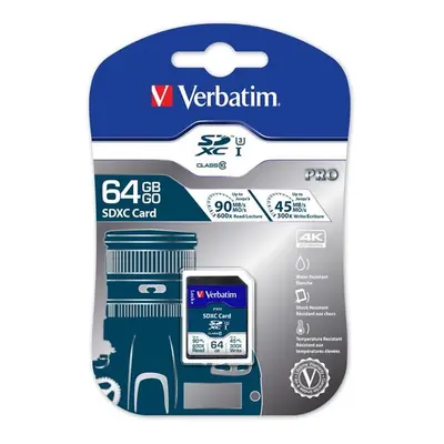 Verbatim paměťová karta Secure Digital Card Pro U3 64GB UHS-I U3 (Class 10), V30 47022