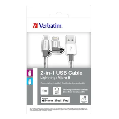 Verbatim USB kabel (2.0) USB A samec - microUSB samec + Apple Lightning samec 1m stříbrný 48869,