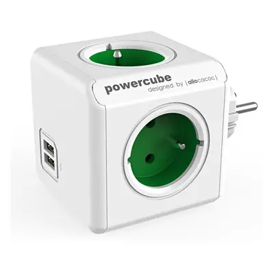 Rozbočovací zásuvka 240V, ORIGINAL USB, zelená, POWERCUBE, 4 zásuvky, 2xUSB porty