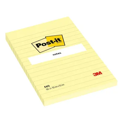 Bloček samolepicí 3M Post-it 660, 102x152 mm, linkovaný, světle žlutý, 100 lístků