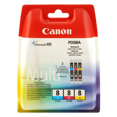 Zásobníky - Multi Pack Canon č.8 - CLI-8CMY (Azurové, purpurové, žluté) (bez papírů) - Originál