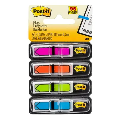 Záložka samolepicí Z 3M Post-it, 11,9x43,2 mm, plastová, šipka, neonové barvy, 4x24 ks