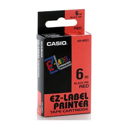 Páska Casio XR-6RD1 (Černý tisk/červený podklad) (6mm) - Originál