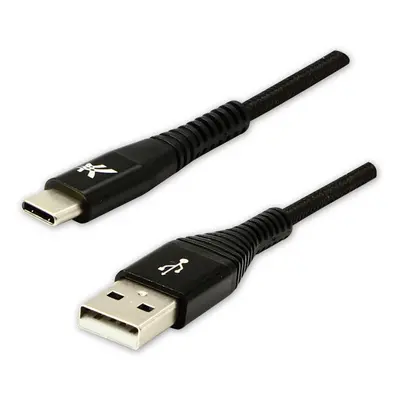 Logo USB kabel (2.0) USB A samec - USB C samec 1m černý 480 Mb/s, 5V/3A nylonové opletení, hlin