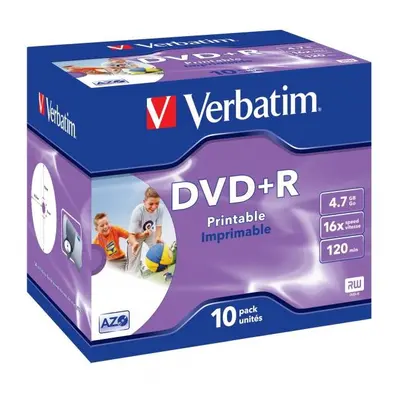 Verbatim DVD+R Wide Inkjet Printable ID Brand 43508 4.7GB 16x jewel box 10-pack