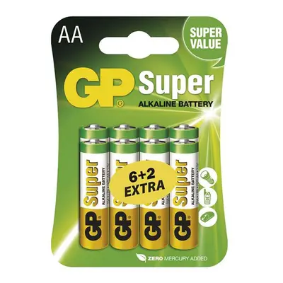 Alkalická baterie, AA, 1.5V, GP, 8-pack, (6+2 zdarma) cena za 1ks