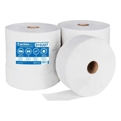 Papír toaletní Primasoft Jumbo, 2vrstvý, recykl, o 28 cm, 257 m, bílý, 6 ks