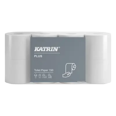 Papír toaletní Katrin Plus 150, 3vrstvý, celulóza, o 11,8 cm, 17,3 m, 150 útržků, bílý, 8 ks (16