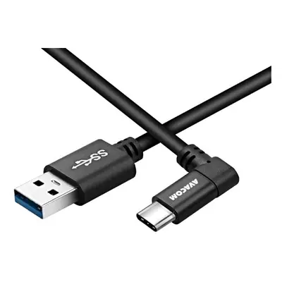 Avacom USB kabel (3.1) USB A samec - USB C samec 1.1m černý kulatý konektor v úhlu 90°