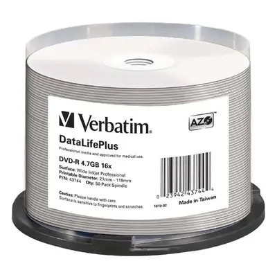 Verbatim DVD-R DataLifePlus Wide Inkjetr Printable 43744 4.7GB 16X cake box 50-pack