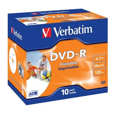 Verbatim DVD-R Wide Inkjet Printable ID Brand 43521 4.7GB 16x jewel box 10-pack