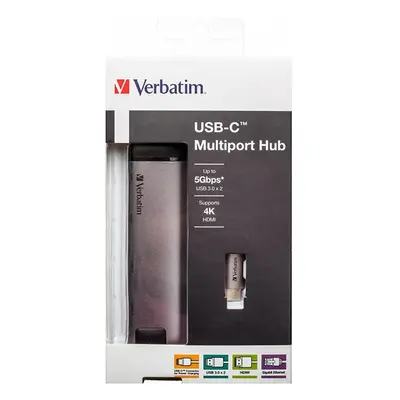 Verbatim USB (3.1) hub 5-port 49141 šedá délka kabelu 15cm adaptér USB C na USB C, 1x USB A, HD