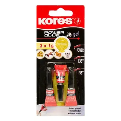 Lepidlo vteřinové Kores Power Glue gel, 3x1 g, na blistru